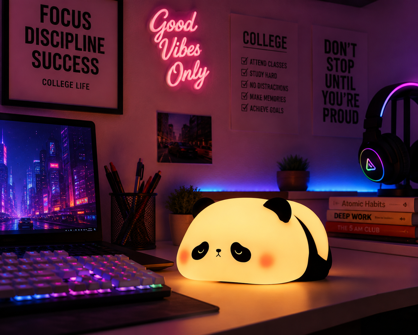 Cute Sleeping Panda Silicone LED Night Lamp - Image 2